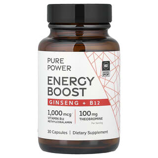 Dr. Mercola, Pure Power, Reforço Energético, Ginseng + B12, 30 Cápsulas
