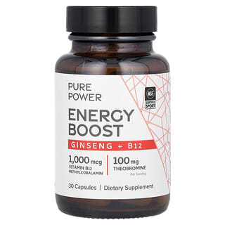Dr. Mercola, Pure Power, Booster d’énergie, Ginseng + Vitamine B12, 30 capsules