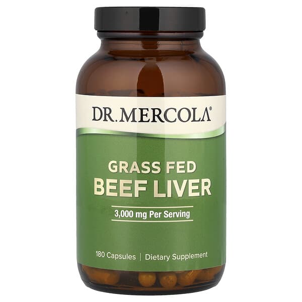 Dr. Mercola, Grass Fed Beef Liver, 180 Capsules (500 mg per Capsule) — product photo 1