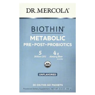Dr. Mercola, Biothin®, пробиотики для метаболизма до и после приема пищи, без ароматизаторов, 5 млрд КОЕ, 30 упаковок, готовых к употреблению, по 5,6 г (0,19 унции)