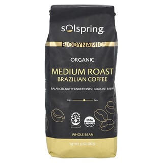 Dr. Mercola, Solspring, Biodinámico, Café brasileño orgánico, Grano entero, Tostado medio, 340 g (12 oz)