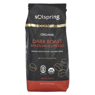 Dr. Mercola, Solspring, Biodynamic, Espresso Brasileiro Orgânico, Feijão Integral, Torra Escura, 340 g (12 oz)