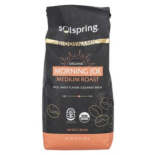 Dr. Mercola, Solspring, Suplemento biodinámico, Morning Joe orgánico, Tostado medio, Granos enteros, 340 g (12 oz)