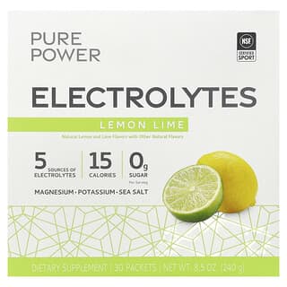 Dr. Mercola, Pure Power, Électrolytes, Citron vert, 30 sachets, 8 g chacun