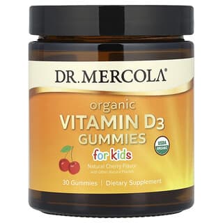 Dr. Mercola, Gommes à la vitamine D3 biologique, Pour enfants, Cerise naturelle, 25 µg (1000 UI), 30 gommes