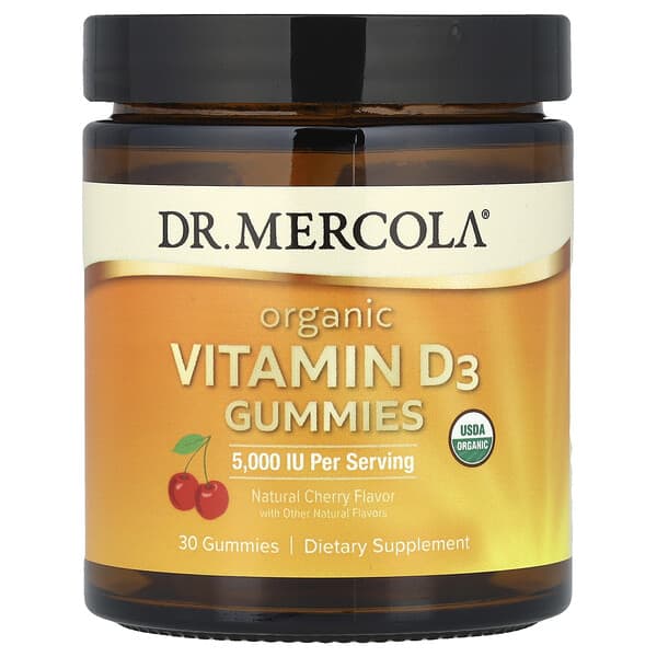 Dr. Mercola Organic Vitamin D3 Gummies, Natural Cherry, 125 mcg (5000 IU), 30 Gummies