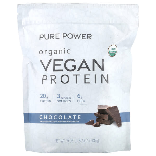 Pure Power, Organic Vegan Protein, Chocolate, 1 lb 3 oz (540 g)
