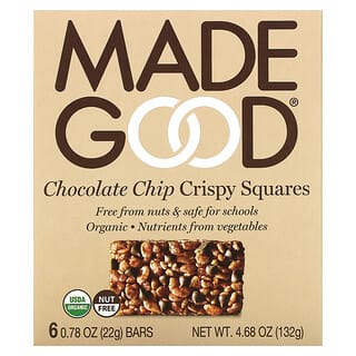 MadeGood, Knusprige Quadrate, Schokoladensplitter, 6 Riegel, je 0,78 oz. (22 g)