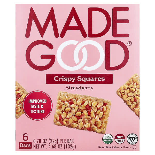 MadeGood, Crispy Squares, Strawberry, 6 Bars, 0.78 oz (22 g) Each — product photo 1