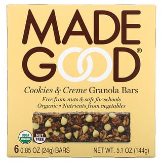 MadeGood, 格蘭諾拉麥片棒，曲奇奶油，6 根，每根 0.85 盎司（24 克）