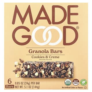 MadeGood, Granola Bars, Cookies & Crème, 6 Bars, 0.85 oz (24 g) Each