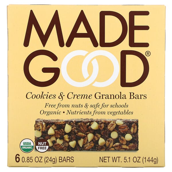 MadeGood, Granola Bar, Cookies & Crème, 6 Bars, 0.85 oz (24 g) Each