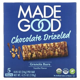 MadeGood, Granola Bars, Chocolate Drizzled, Vanilla, 5 Bars, 0.85 oz (24 g) Each