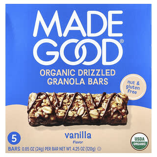 MadeGood, Barrette di muesli, gocce di cioccolato, vaniglia, 5 barrette, 24 g ciascuna