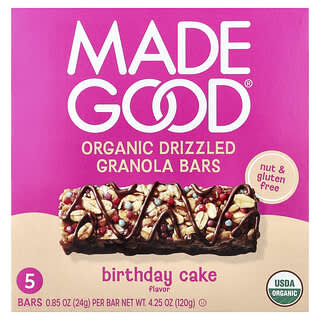 MadeGood, батончики-мюсли, органическая посыпка, торт, 5 батончиков по 24 г (0,85 унции)