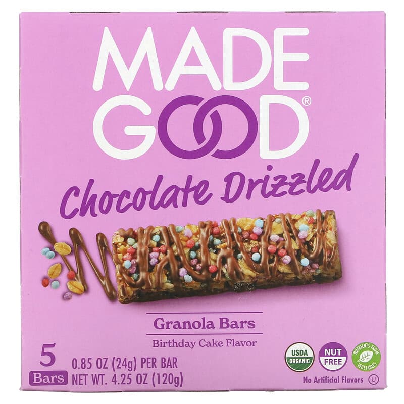 Barras de granola, Chocolate rociado, Pastel de cumpleaños`` 5 barras, 24 g  (0,85 oz)