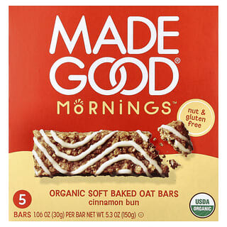 MadeGood, Mornings™, Yumuşak Fırınlanmış Yulaf Barı, Tarçınlı Çörek, 5 Bar, Her Biri 30 g (1,06 oz)
