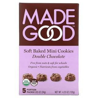 MadeGood, Soft Baked Mini Cookies, Double Chocolate, 5 Portion Packs, 0.85 oz (24 g) Each