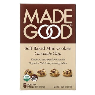 MadeGood, Mini Cookies Assados Suaves, Lascas de Chocolate, Pacotes de 5 Porções, 24 g (0,85 oz) Cada