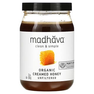 Madhava Natural Sweeteners, 클린 앤 심플, 유기농 크림 꿀, 비여과, 624g(22oz)