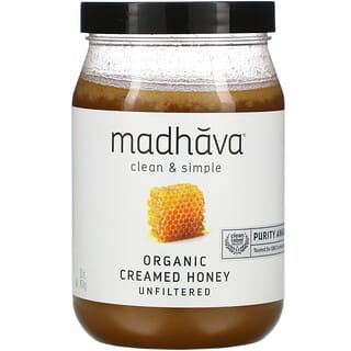 Madhava Natural Sweeteners, クリーンアンドシンプル、オーガニッククリームドハニー、無ろ過、624g（22オンス）