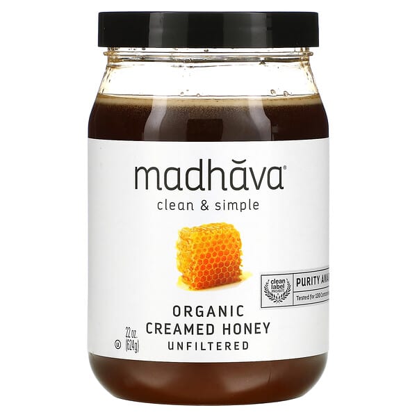 Madhava Natural Sweeteners, クリーンアンドシンプル、オーガニッククリームドハニー、無ろ過、624g（22オンス）