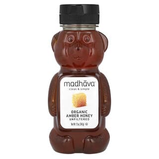 Madhava Natural Sweeteners, オーガニックアンバーハチミツ、無ろ過、340g（12オンス）