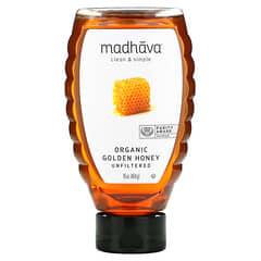 Madhava Natural Sweeteners, オーガニックゴールデンハニー、無ろ過、454g（16オンス）