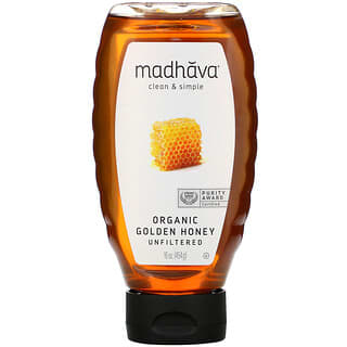 Madhava Natural Sweeteners, オーガニックゴールデンハニー、無ろ過、454g（16オンス）