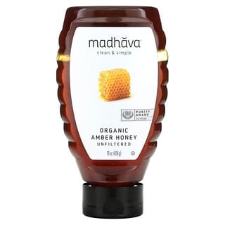 Madhava Natural Sweeteners, 유기농 앰버 꿀, 비여과 원액, 454g(16oz)