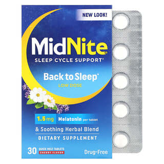 MidNite, Refuerzo para el ciclo del sueño, Dosis baja, Cereza, 1,5 mg, 30 comprimidos de fusión rápida