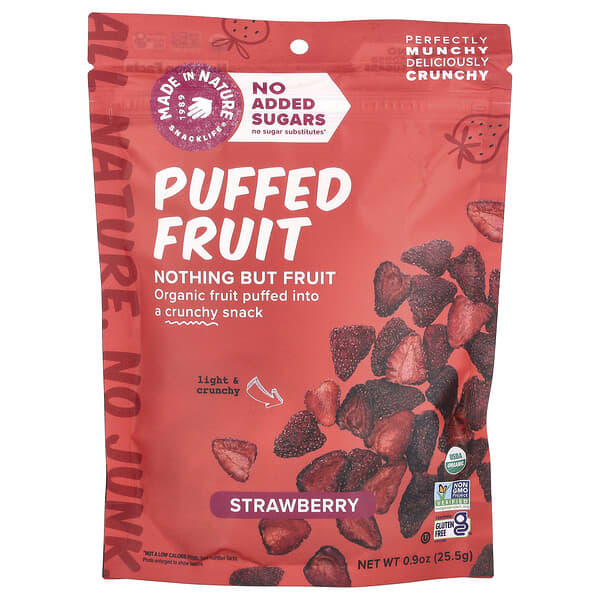Made in Nature, Fructe umflate, căpșuni, 0,9 oz (25,5 g)
