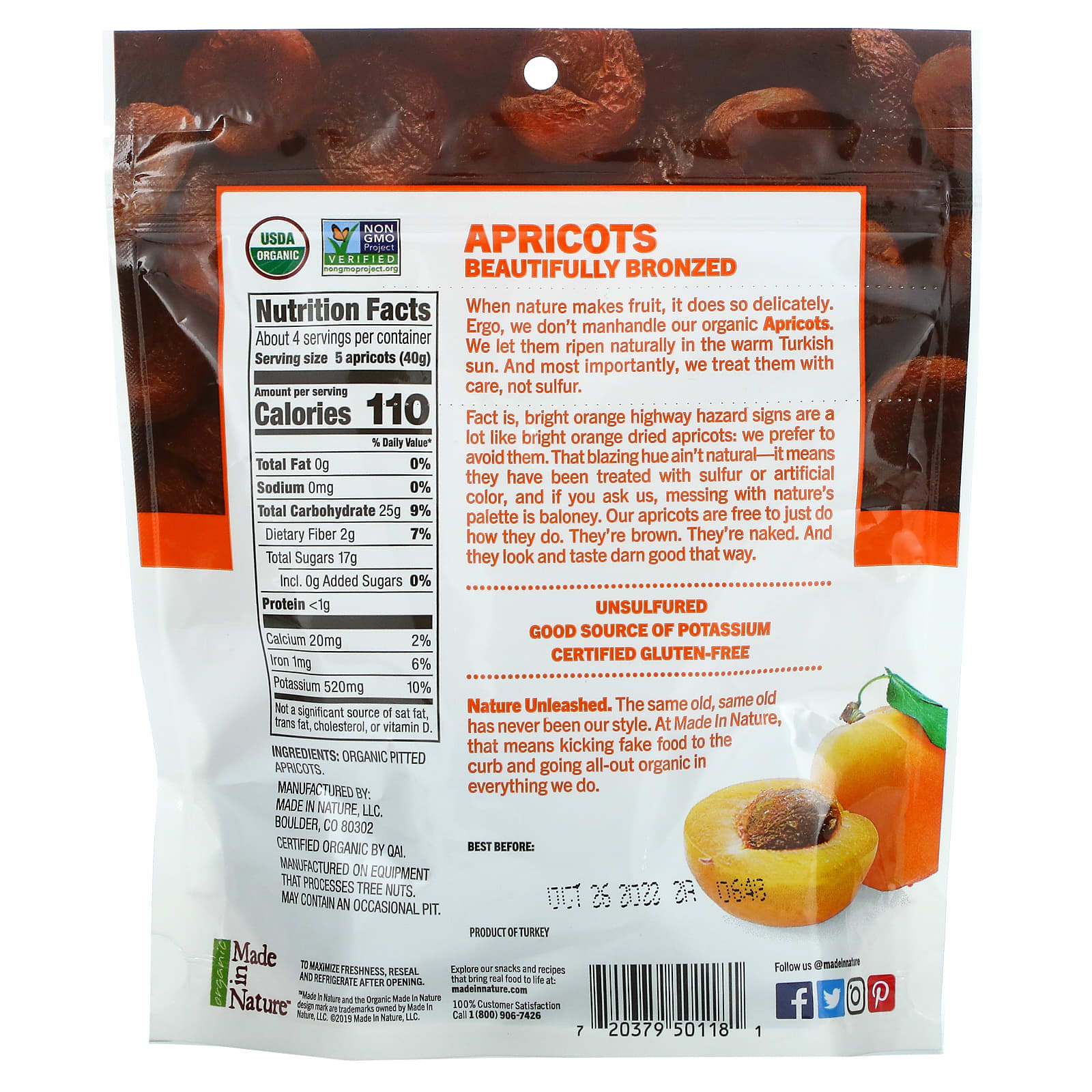 Made in Nature, Organic Dried Apricots, In The Buff Supersnacks, 6 oz