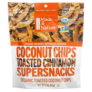 Made in Nature, Chips de noix de coco biologique, superbiscuit apéritif grillé à la cannelle, 85 g