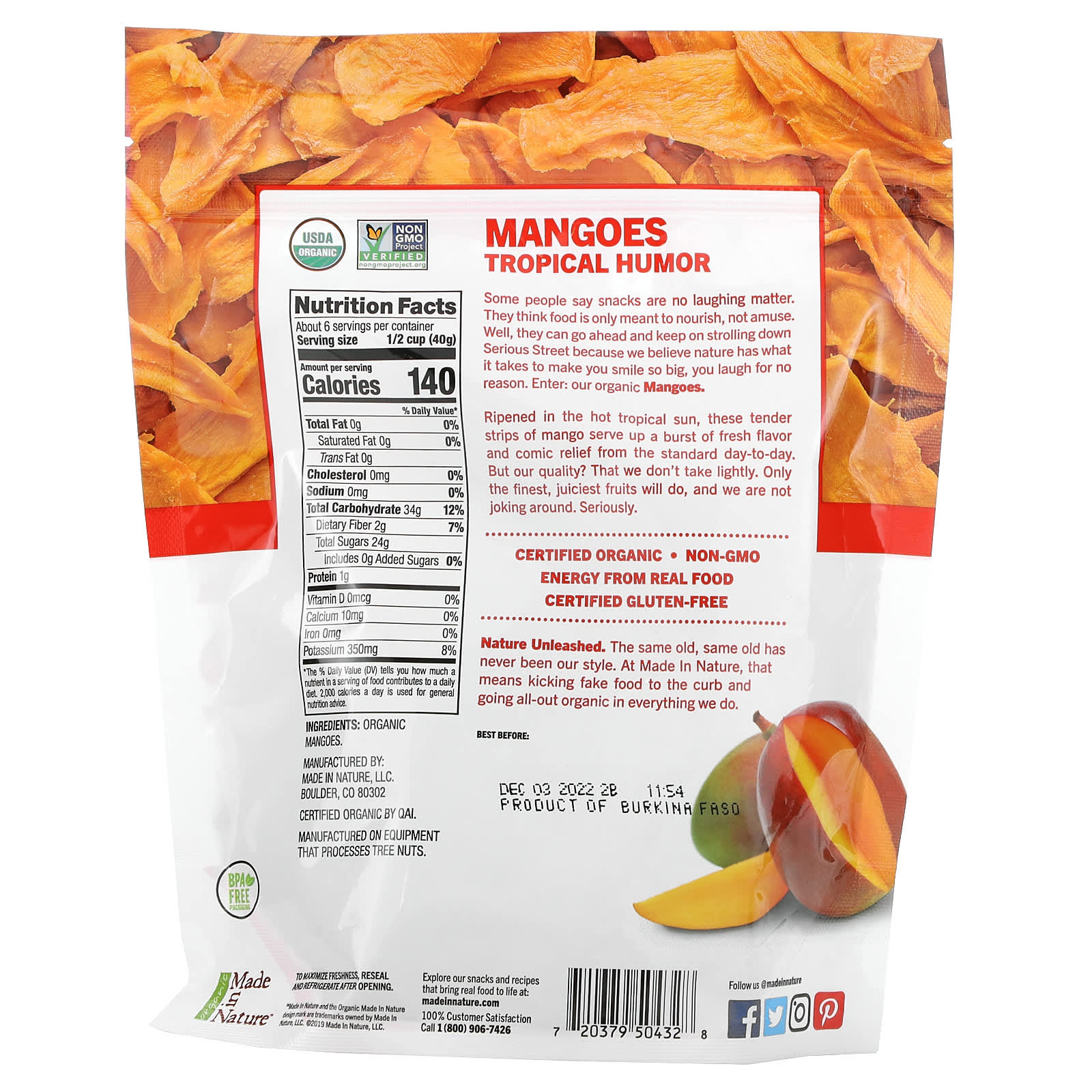 Made in Nature, Organic Dried Mangoes, Sweet & Tangy Supersnacks, 8 oz
