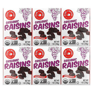 Made in Nature, Raisins secs biologiques, Non sulfurés, 6 paquets, 28 g chacun