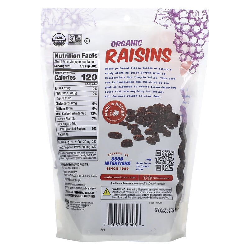 Raisins secs biologiques, 340 g