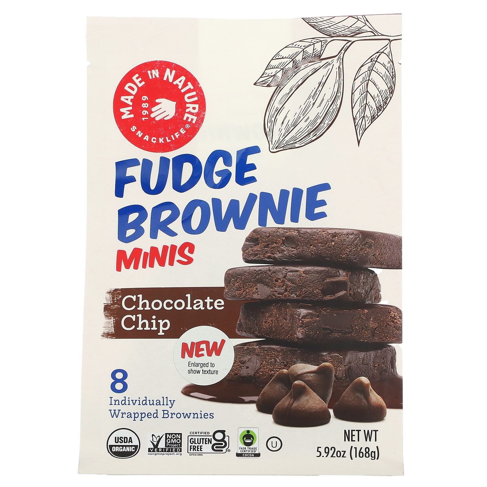 Made in Nature, Fudge Brownie Minis, Chocolate Chip, 8 Brownies, 5.92 ...