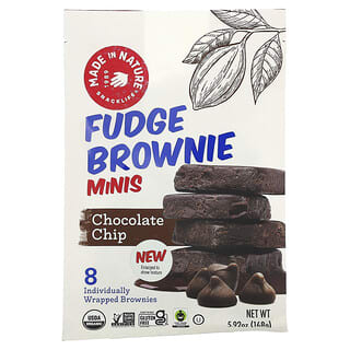 Made in Nature, Mini brownies au fudge, Pépites de chocolat, 8 brownies emballés individuellement, 168 g