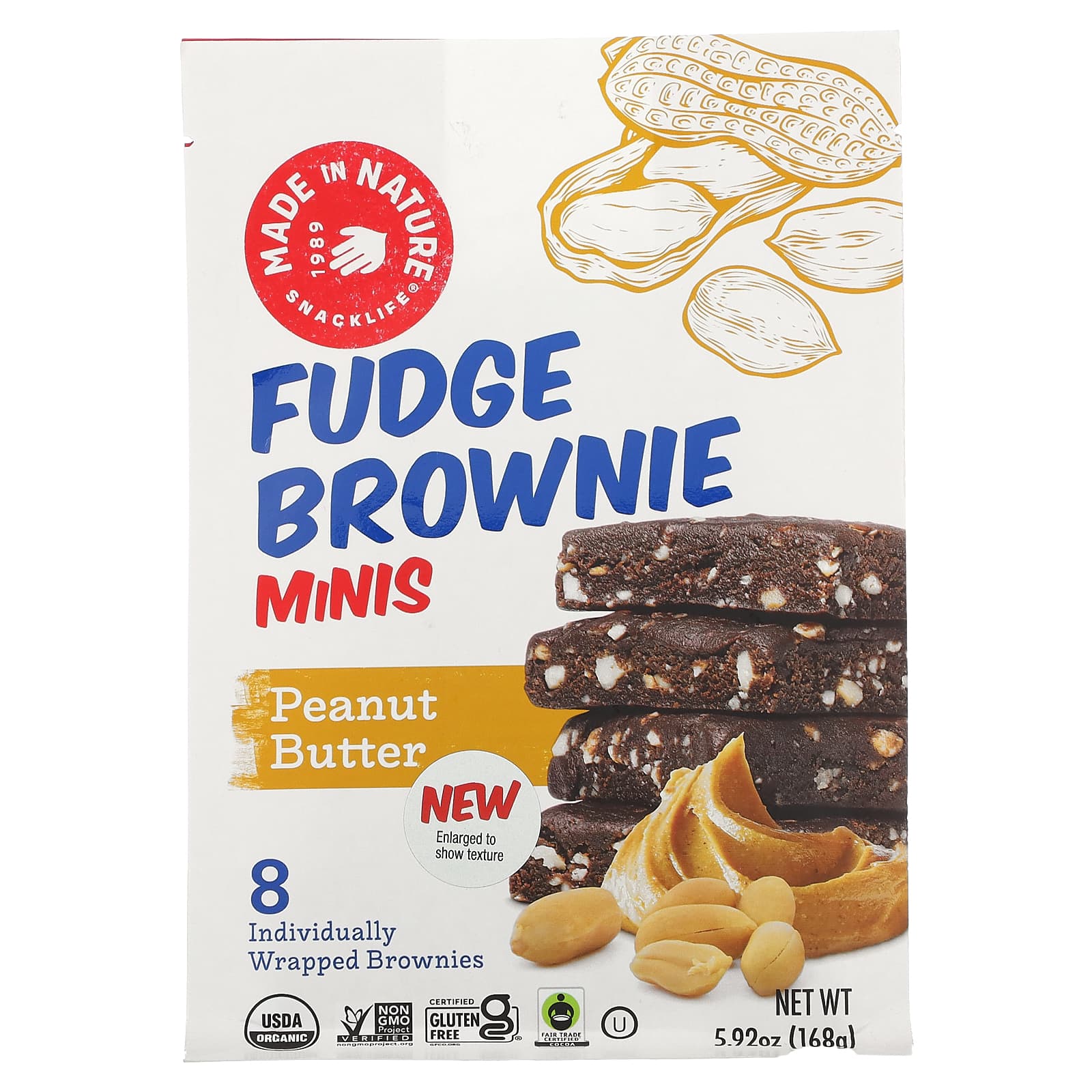 Made in Nature, Fudge Brownie Minis, Peanut Butter, 8 Brownies, 5.92 oz
