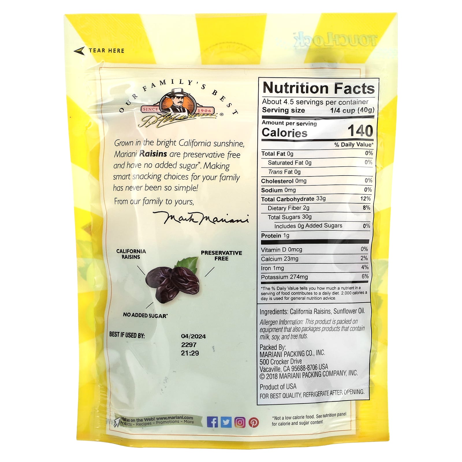 Mariani Dried Fruit, Premium California Raisins, No Sugar Added, 6 oz