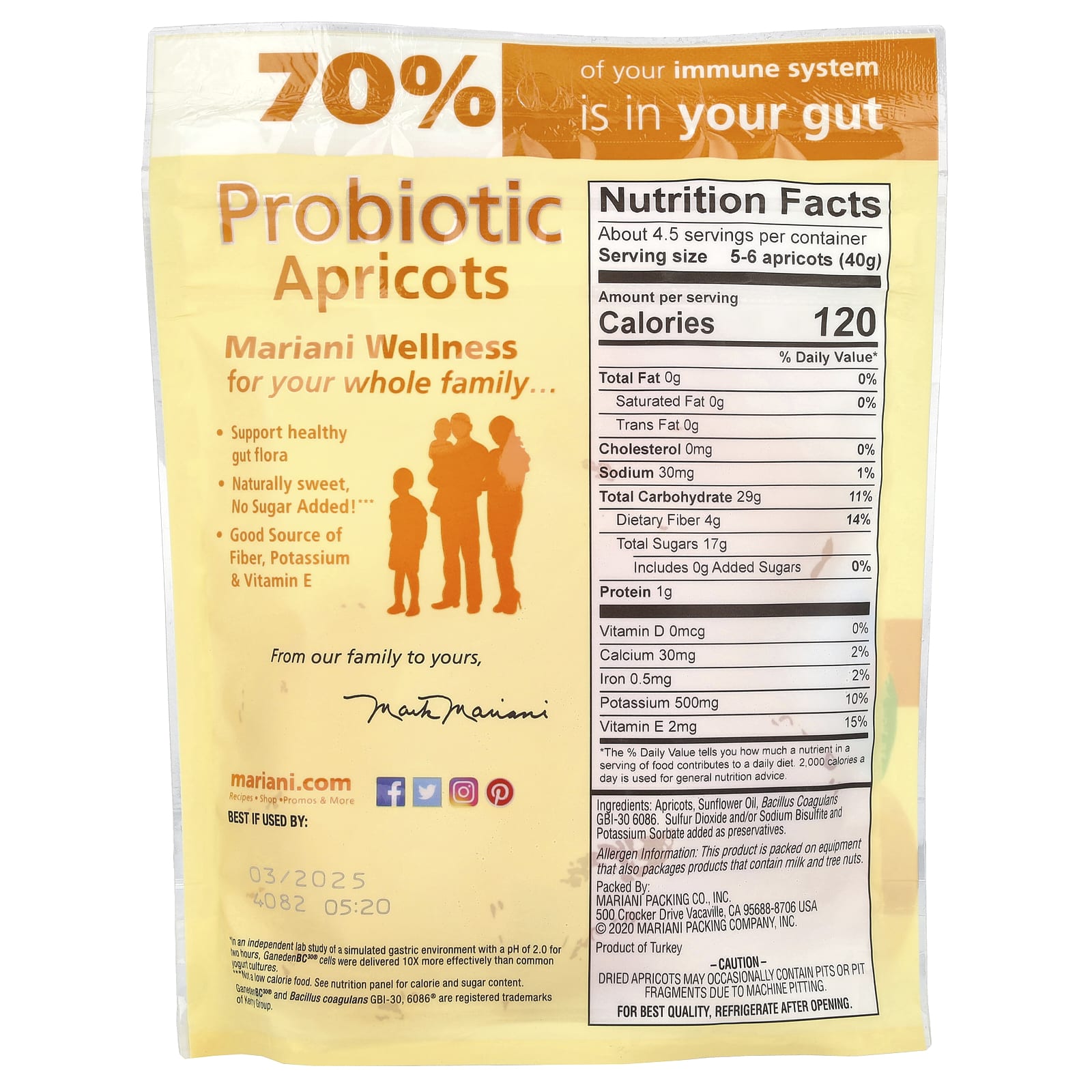 Mariani Dried Fruit, Probiotic Apricots, 6 oz (170 g)