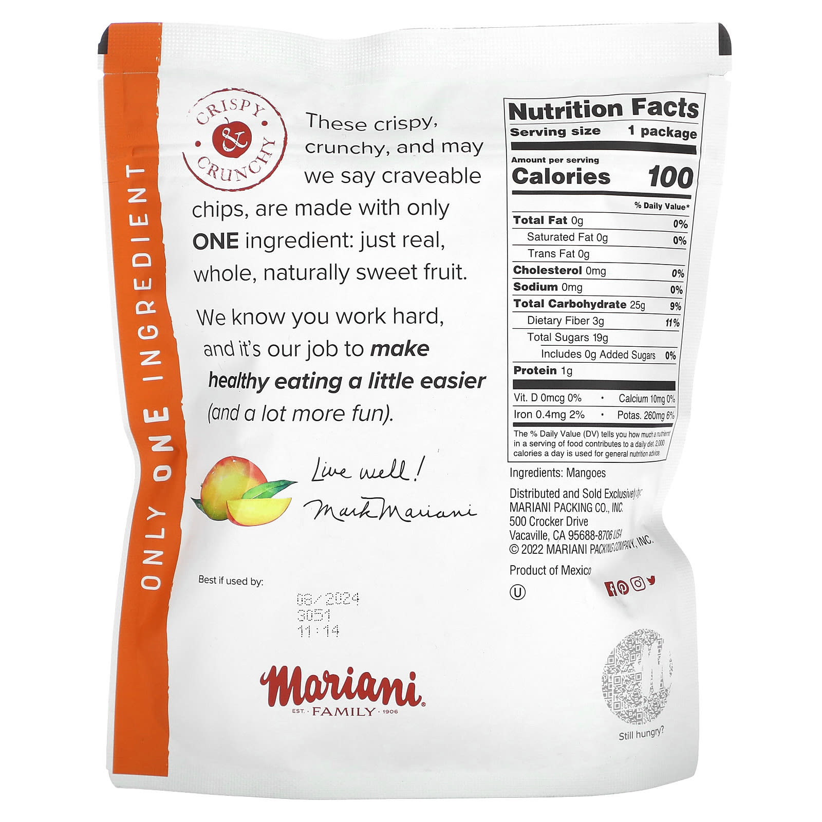 Mariani Dried Fruit, Mango Chips, 1 oz (28 g)