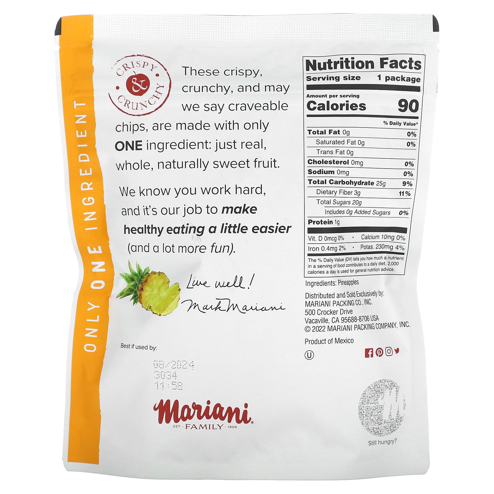Mariani Dried Fruit, Pineapple Chips, 1 oz (28 g)