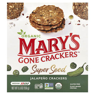Mary's Gone Crackers, Supersemente Orgânica, Biscoitos de Jalapeño, Médio, 156 g (5,5 oz)