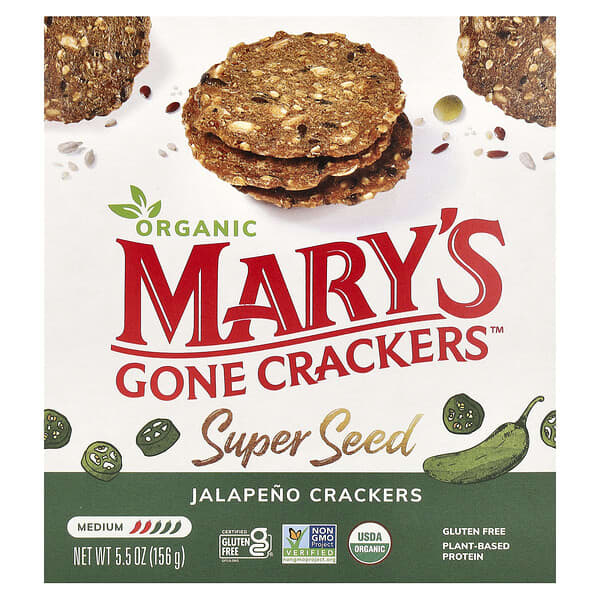 Mary's Gone Crackers, 有機超級種子，墨西哥胡椒餅乾,中等，5.5 盎司（156 克）