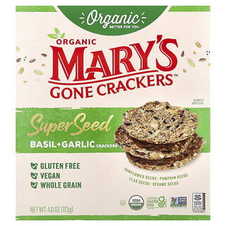 Mary's Gone Crackers, Bio szupermagos keksz, bazsalikommal és fokhagymával, 113 g