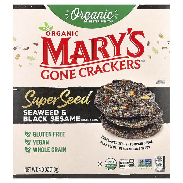 Mary's Gone Crackers, Organic Super Seed Crackers, Seaweed & Black Sesame, 4 oz (113 g)