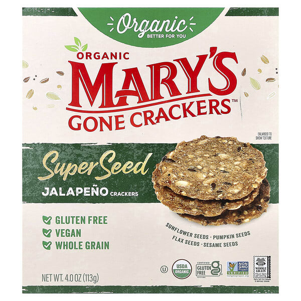 Mary's Gone Crackers, Organski krekeri od super sjemenki, jalapeno, 113 g