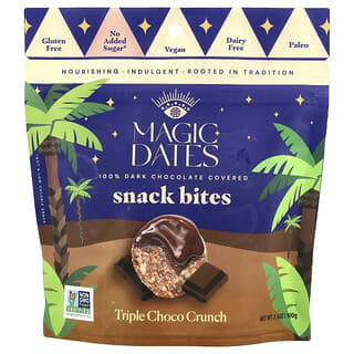 MAGICDATES, Snack Bites, 100% Dark Chocolate Covered, Triple Choco Crunch, 3.5 oz (100 g)